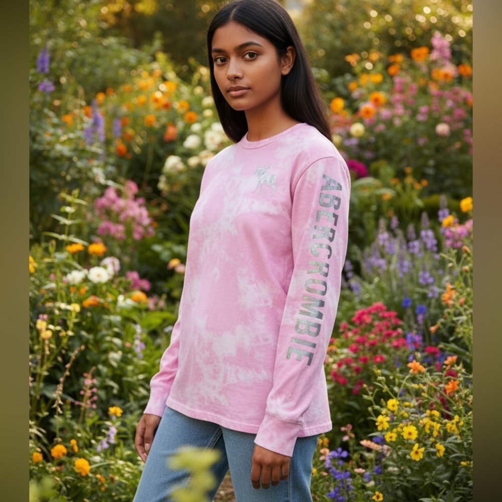 Abercrombie & Fitch Kids Girls Pink Tie Dye Metallic Long Sleeve Shirt Sz 9-10